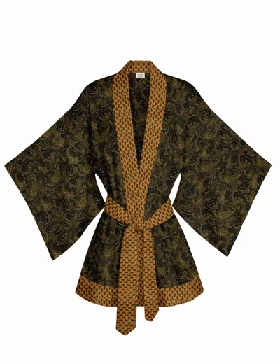 Artemis Muse Women's Gold / Black / Brown One Of A Kind Recyled Sari Kimono Unique One Hundred And Seventeen