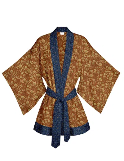 Artemis Muse Women's Gold / Black One Of A Kind Recyled Sari Kimono Unique Sixty Two In Brown