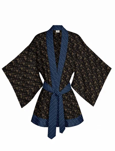 Artemis Muse Women's Gold / Blue / Black One Of A Kind Recyled Sari Kimono Unique Seventy Nine In Gold/blue/black