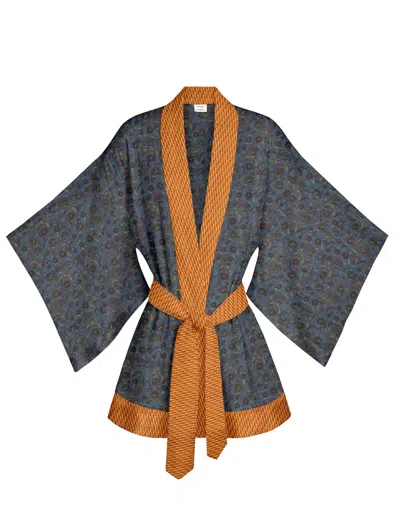 Artemis Muse Women's Gold / Blue One Of A Kind Recyled Sari Kimono Unique Eighty Four