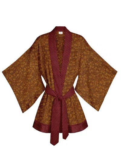 Artemis Muse Women's Gold One Of A Kind Recyled Sari Kimono Unique One Hundred And Fifteen In Brown