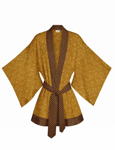 Artemis Muse Women's Gold One Of A Kind Recyled Sari Kimono Unique One Hundred And Thirteen In Brown