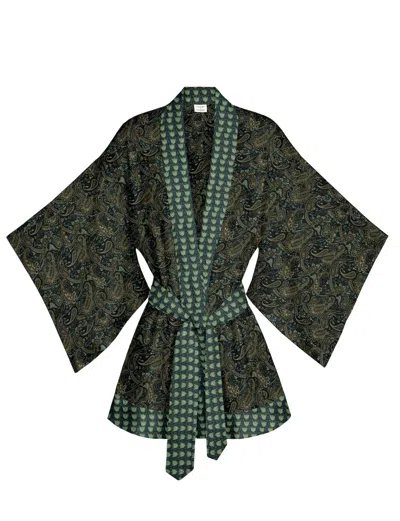 Artemis Muse Women's Green / Blue / Brown One Of A Kind Recyled Sari Kimono Unique One Hundred And Six