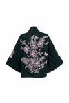 Artemis Muse Women's Green / Blue Wild Flowers & Butterflies Teal & Pink Velvet Embroidered Short Kimono In Black