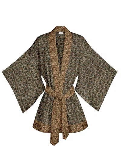 Artemis Muse Women's Green / Neutrals / Brown One Of A Kind Recyled Sari Kimono Unique One Hundred And Ten