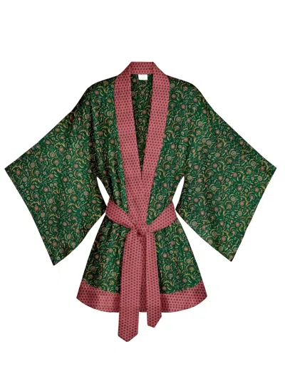 Artemis Muse Women's Green / Pink One Of A Kind Recyled Sari Kimono Unique Ninety In Green/pink