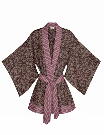Artemis Muse Women's Grey / Pink / Purple One Of A Kind Recyled Sari Kimono Unique Fifty Six In Grey/pink/purple