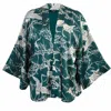 Artemis Muse Women's Japanese Crane Print Emerald Green & Ivory Short Kimono In Green