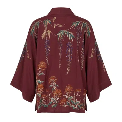 Artemis Muse Women's Metallic Embroidery Wisteria Short Kimono