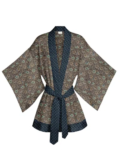Artemis Muse Women's Neutrals / Blue One Of A Kind Recyled Sari Kimono Unique Sixty