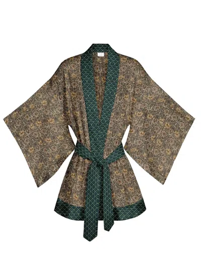 Artemis Muse Women's Neutrals / Green One Of A Kind Recyled Sari Kimono Unique Ninety Nine
