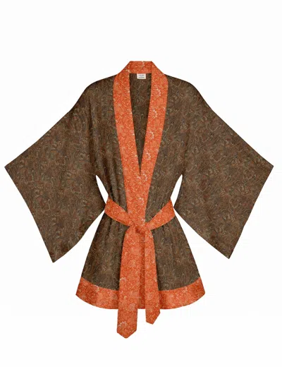 Artemis Muse Women's One Of A Kind Recyled Sari Kimono Unique Fifty Seven In Brown