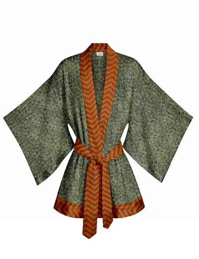 Artemis Muse Women's Orange / Green One Of A Kind Recyled Sari Kimono Unique Fourteen In Orange/green