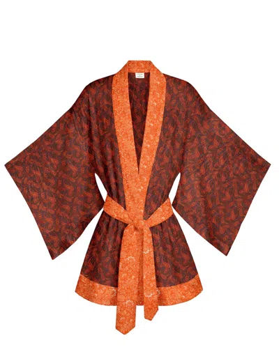 Artemis Muse Women's Orange One Of A Kind Recyled Sari Kimono Unique One Hundred And Thirty Two