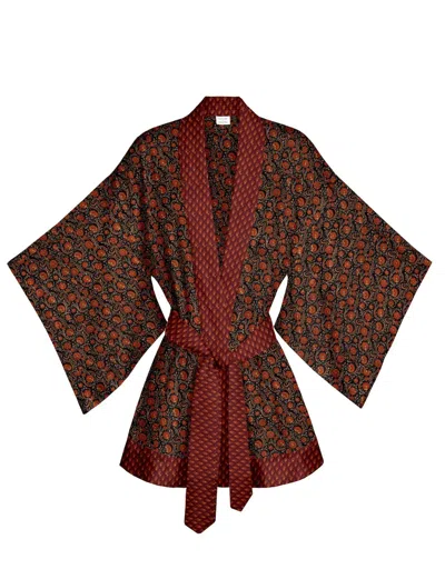 Artemis Muse Women's Orange One Of A Kind Recyled Sari Kimono Unique One Hundred And Twenty Seven In Brown