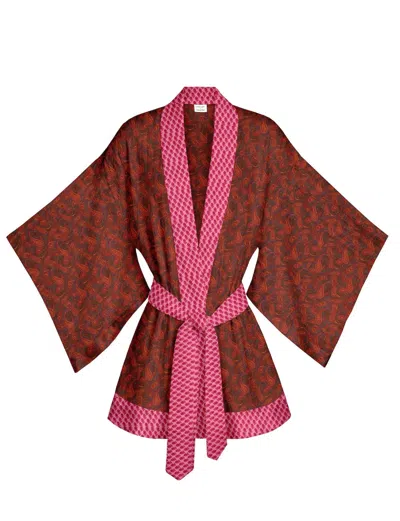 Artemis Muse Women's Orange / Pink One Of A Kind Recyled Sari Kimono Unique Ninety One