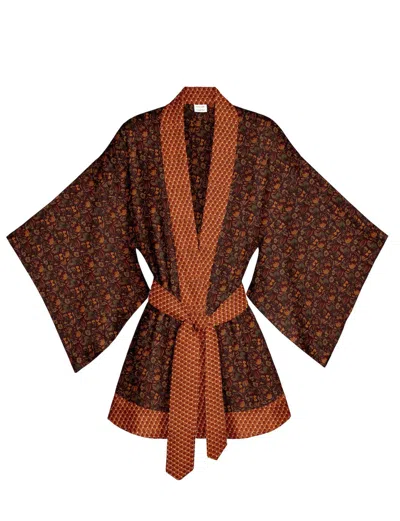Artemis Muse Women's Orange / Red One Of A Kind Recyled Sari Kimono Unique Sixty Six In Orange/red