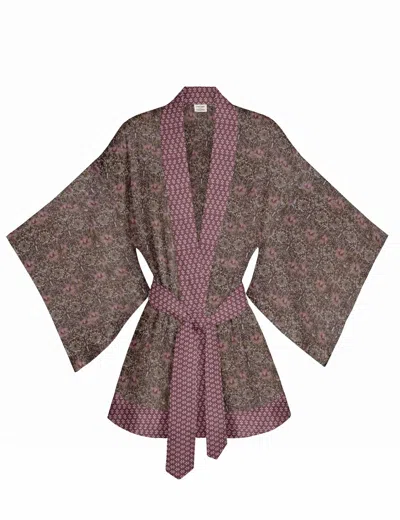 Artemis Muse Women's Pink / Grey One Of A Kind Recyled Sari Kimono Unique One Hundred And Nine In Multi