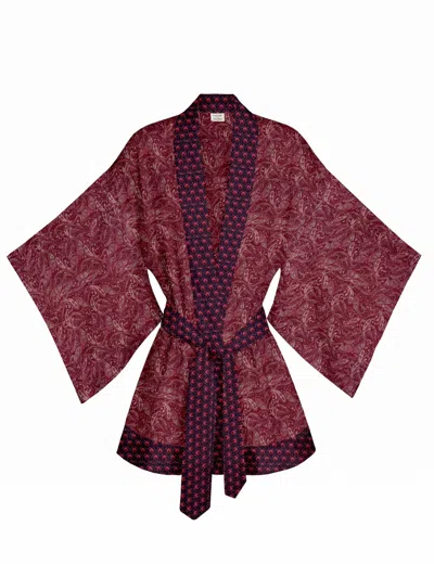 Artemis Muse Women's Pink One Of A Kind Recyled Sari Kimono Unique One Hundred And One In Burgundy