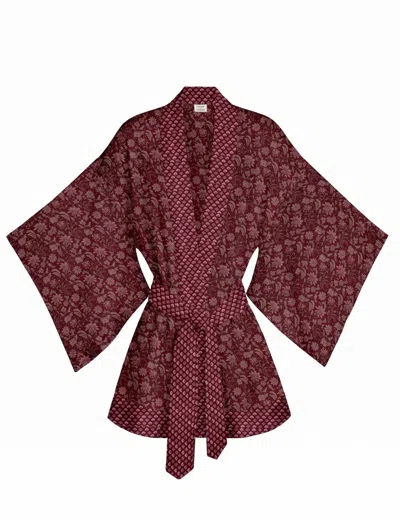 Artemis Muse Women's Pink One Of A Kind Recyled Sari Kimono Unique One Hundred And Seven In Burgundy