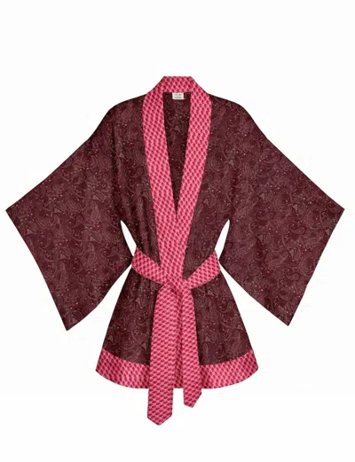 Artemis Muse Women's Pink / Purple One Of A Kind Recyled Sari Kimono Unique One Hundred And Twenty Four In Burgundy