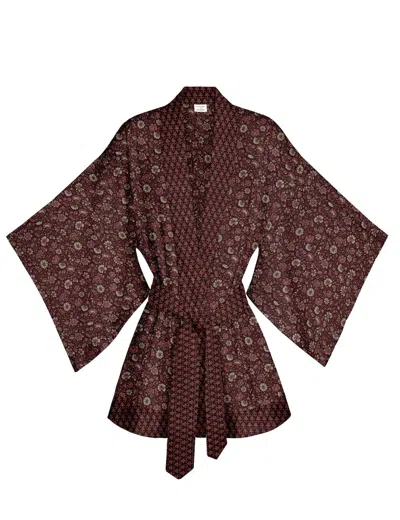 Artemis Muse Women's Pink / Purple One Of A Kind Recyled Sari Kimono Unique Seventy Five In Brown