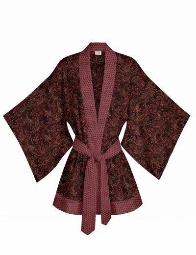 Artemis Muse Women's Pink / Red One Of A Kind Recyled Sari Kimono Unique Sixty One In Brown