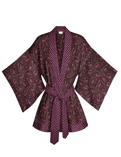 Artemis Muse Women's Purple One Of A Kind Recyled Sari Kimono Unique One Hundred And Thirty One In Animal Print
