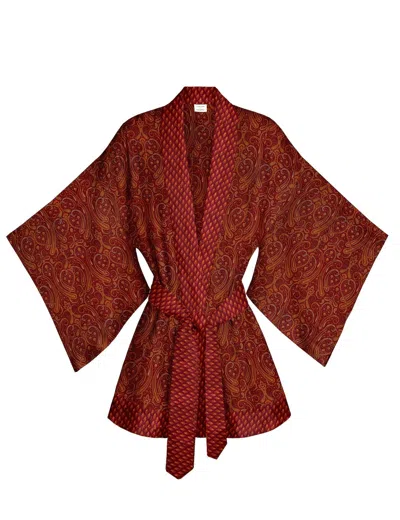 Artemis Muse Women's Red One Of A Kind Recyled Sari Kimono Unique Fifty Eight