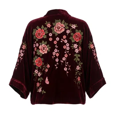 Artemis Muse Women's Velvet Floral Wine & Pink Short Kimono In Pink/red