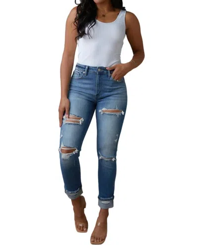 Artemis Vintage Belinda High Rise Distressed Straight Jeans In Medium Wash