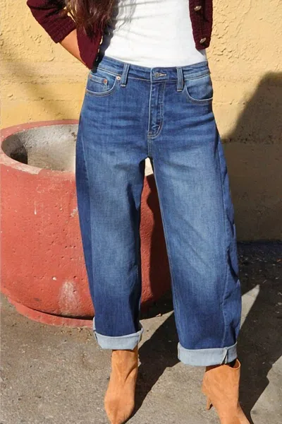 Artemis Vintage High Rise Barrel Jeans In Dark Stone Wash In Blue