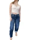 Artemis Vintage Adjustable Waistband High Rise Baggy Wide Jeans In Acid Wash