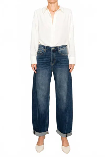 Artemis Vintage High Rise Relaxed Tapered Barrel Jeans In Dark Wash In Blue
