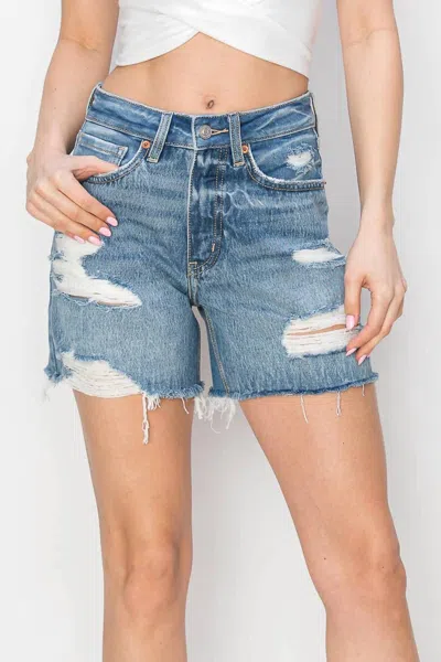 Artemis Vintage Hybrid Style High Rise Shorts In Medium In Blue