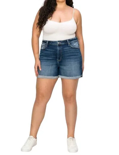 Artemis Vintage Plus Size Grace High Rise Stretch Midi Cuff Shorts In Dark Blue
