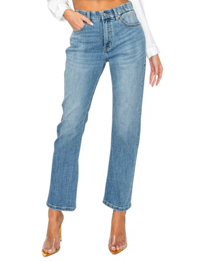 Artemis Vintage Tummy Control High Rise Straight Jeans In Medium Stone Wash In Blue