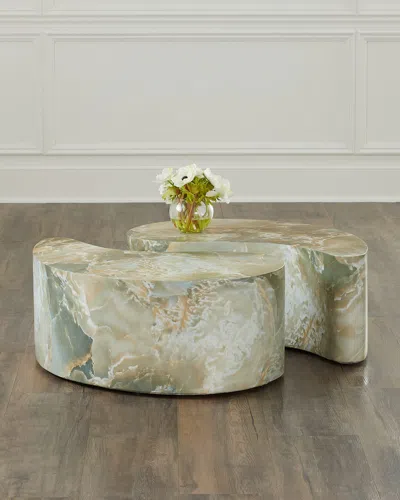 Arteriors Adeline Faux Marble Coffee Tables, Set Of 2 In Green