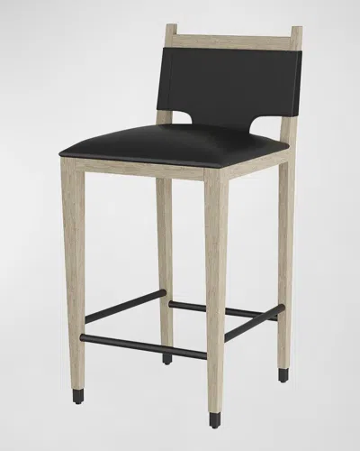 Arteriors Burdock Leather Bar Stool, 32" In Black