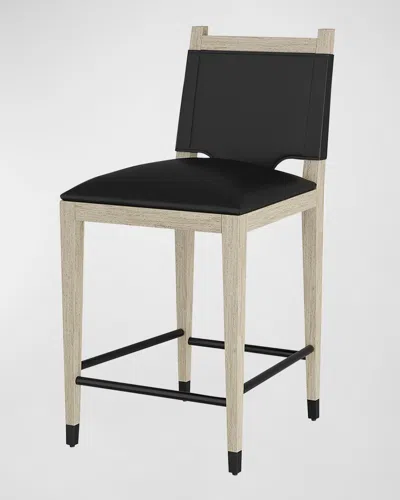 Arteriors Burdock Leather Counter Stool, 27" In Black