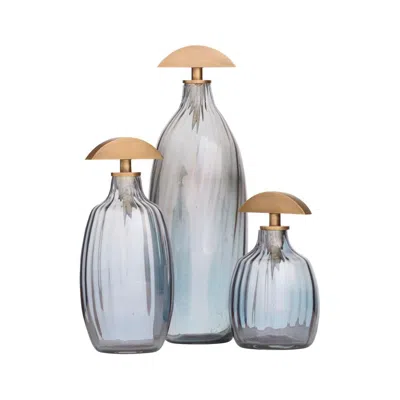 Arteriors Home Arteriors Karis Glass Decanters Set Of 3 Blue Smoke Luster