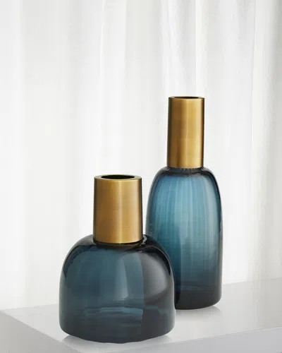 Arteriors Huff Optic Glass & Brass Vases, Set Of 2 In Blue