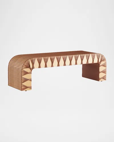 Arteriors Hutchins Braided Leather Bench, 60" In Russet, Natural Oak