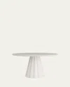 Arteriors Rinny Round Dining Table, 54" In Matte White Gesso, White Marble Top