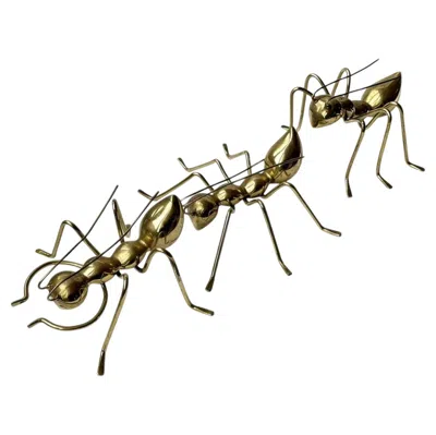 Pre-owned Arteriors Set Of 3 Brass Ant Sculptures By , Mid-century Modern Style In Brown