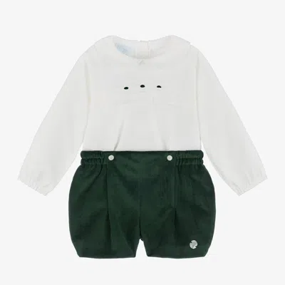 Artesania Granlei Baby Boys Green Velvet Buster Suit In White