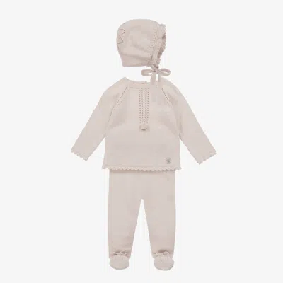Artesania Granlei Beige Knitted Babysuit Set In White