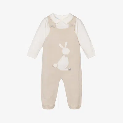 Artesania Granlei Babies' Beige Knitted Bunny Dungaree Set