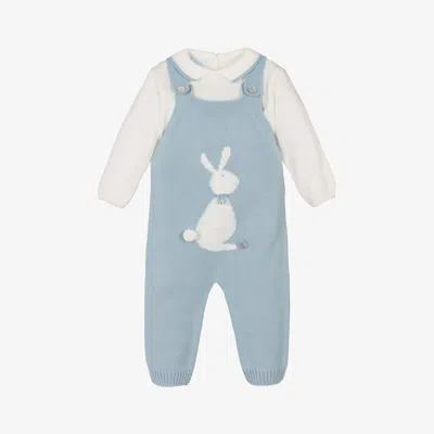 Artesania Granlei Babies' Blue Knitted Bunny Dungaree Set