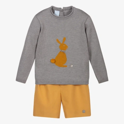 Artesania Granlei Babies' Boys Grey & Yellow Bunny Shorts Set